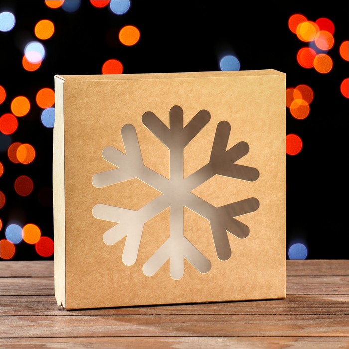 Коробка складная Снежинка, крафт, 20 х 20 х 4 см коробка складная сердца оригами 20 х 20 х 4 см