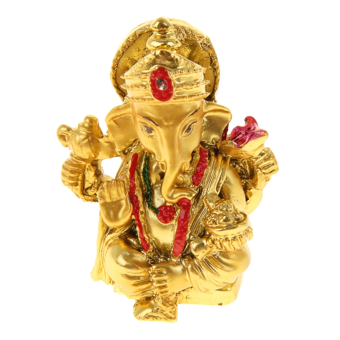 Нэцкэ под золото "Ганеша с цветком и модака"