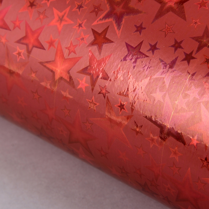 Плёнка голография "Звёзды на красном", 50 х 70 см