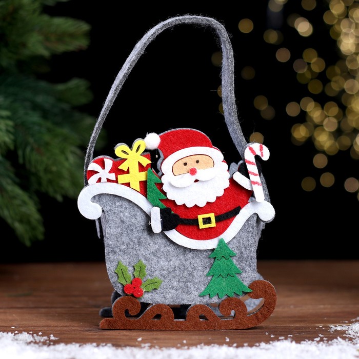 Новогодняя корзинка для декора «Дед Мороз и сани» 13 × 7 × 19 см новогодняя корзинка для декора олень 16 × 10 5 × 19 см