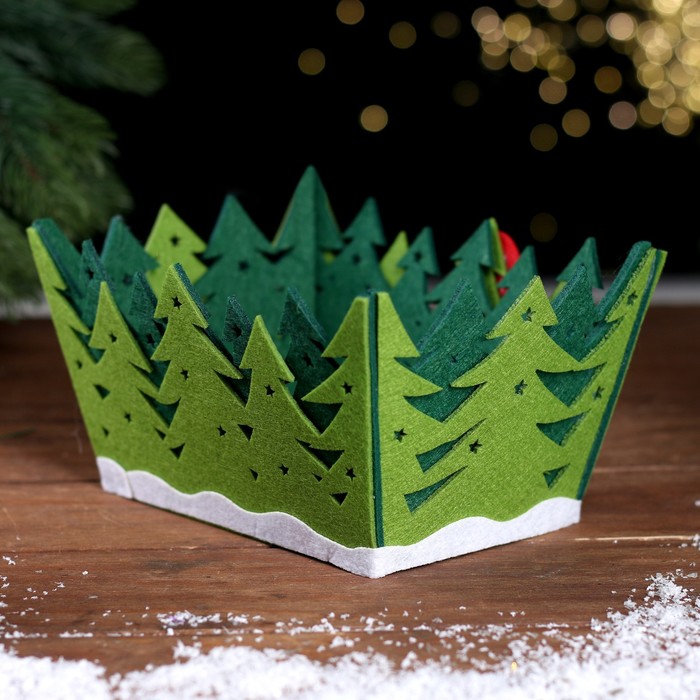 Новогодняя корзинка для декора «Дед Мороз в лесу» 20 × 15 × 11 см