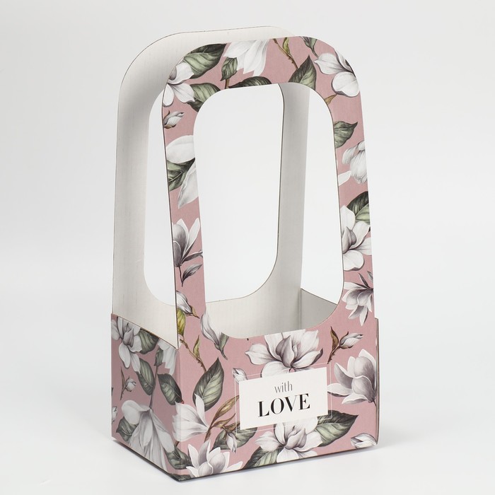 Коробка-переноска для цветов «С любовью», 17 × 12 × 32 см