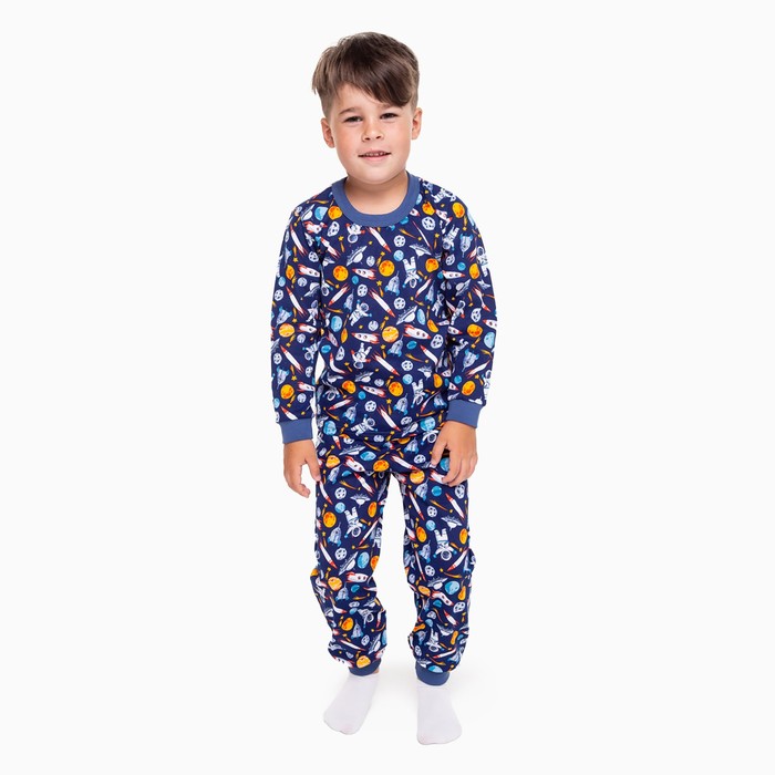 Пижама для мальчика, цвет синий/ракеты и планеты, рост 92 см