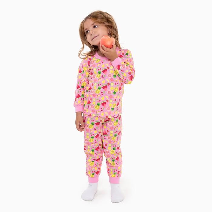 Пижама для девочки, цвет розовый/фрукты, рост 92 см