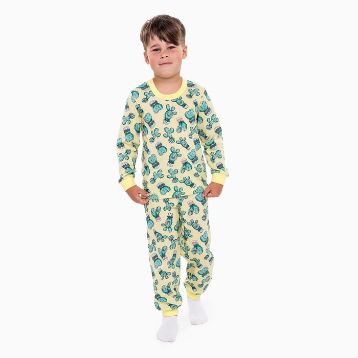 Пижама для мальчика, цвет жёлтый/кактусы, рост 92 см пижама для мальчика цвет полоски дино рост 92 см