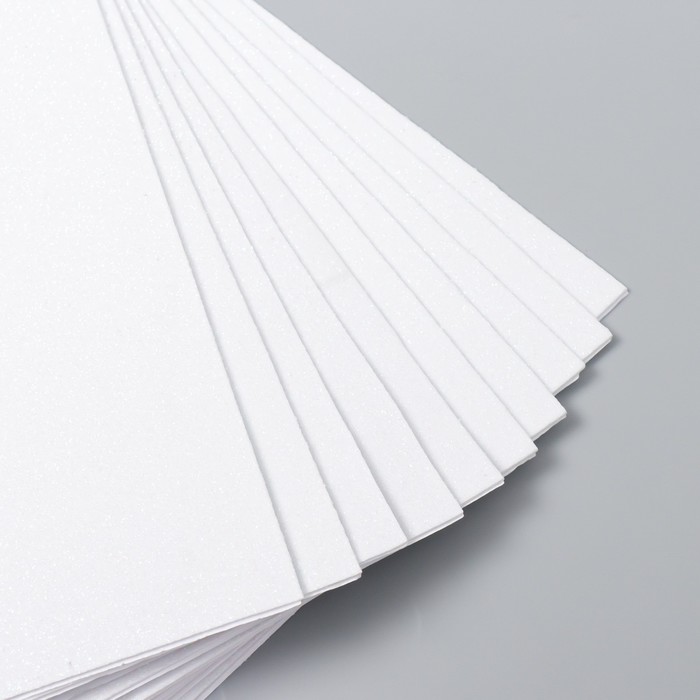 Фоамиран глиттерный 1 мм, 20х30 см, цв. белый (набор 10 листов)