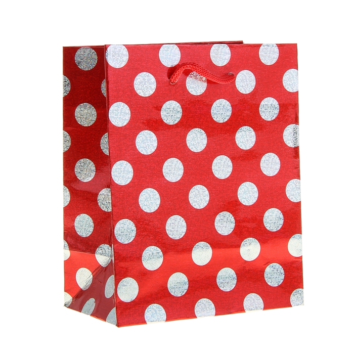 Пакет голографический "Горох на красном", 26 х 8 х 34 см