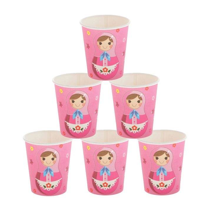 Бумажные стаканы "Матрёшка", набор 6 шт., 220 мл, цвет розовый