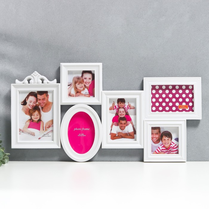 Мультирамка пластик на 6 фото (3/10х15 см, 2/10х10 см, 1/13х18 см), цв. белый (пластиковый экран) 92