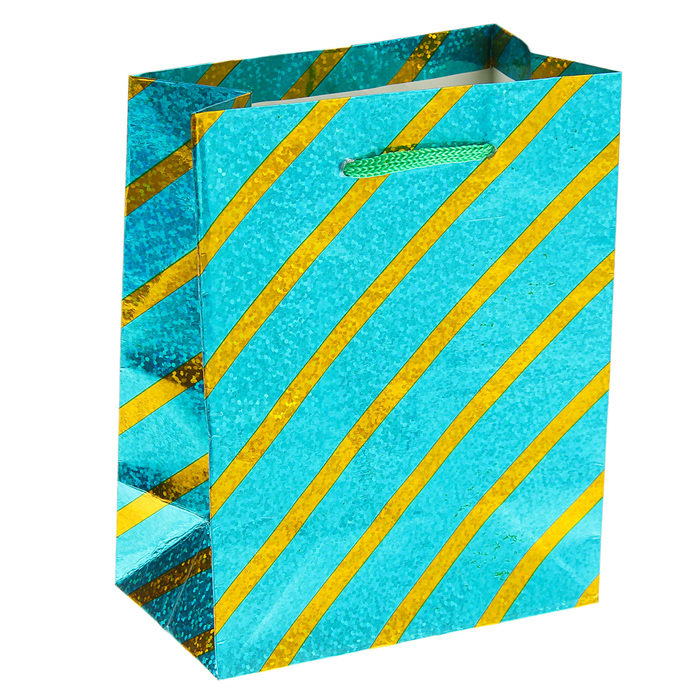 Пакет голографический "Жёлтая полоска", 11,5 х 14,5 х 6,5 см