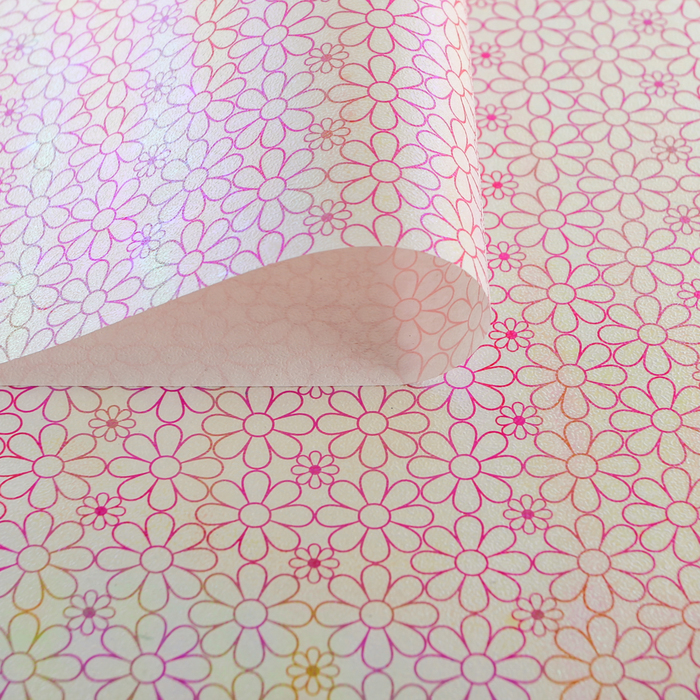 Бумага упаковочная перламутровая "Ромашки", красный, 50 х 70 см