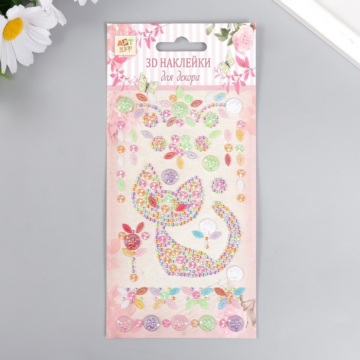 

Наклейка пластик стразы "Кошечка" МИКС 19х9 см