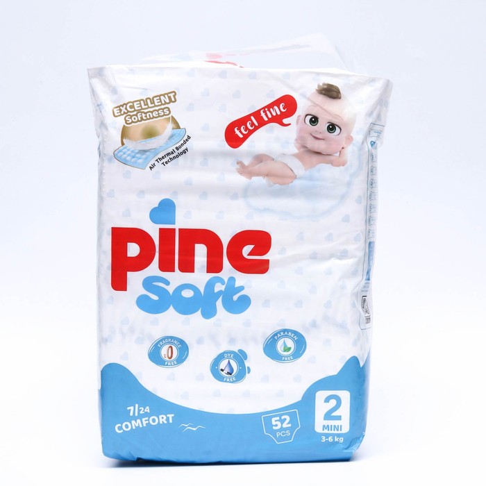 Подгузники детские Pine Soft 2 Mini (3 - 6 kg), 52 шт