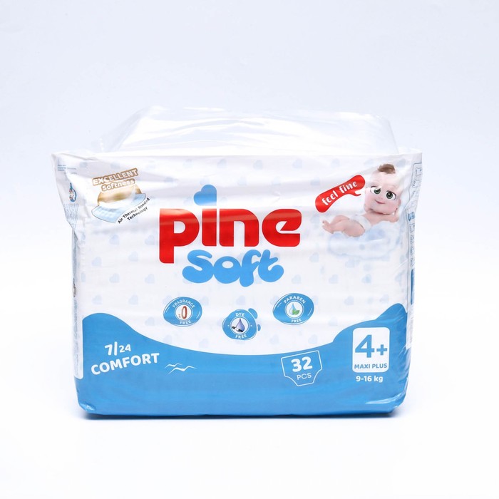 цена Подгузники детские Pine Soft 4+ Maxi Plus (9-16 kg), 32 шт