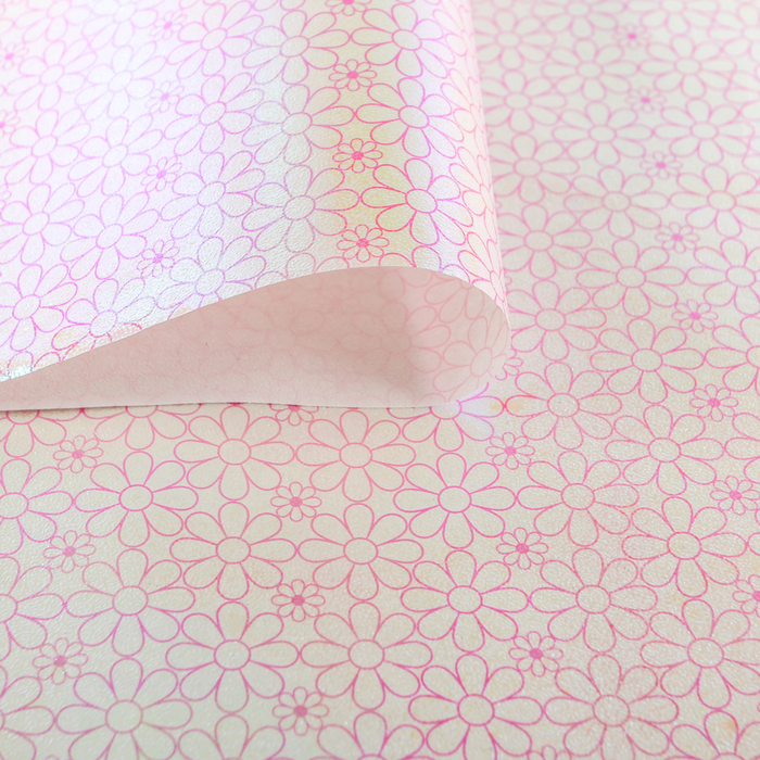 Бумага упаковочная перламутровая "Ромашки", розовый, 50 х 70 см