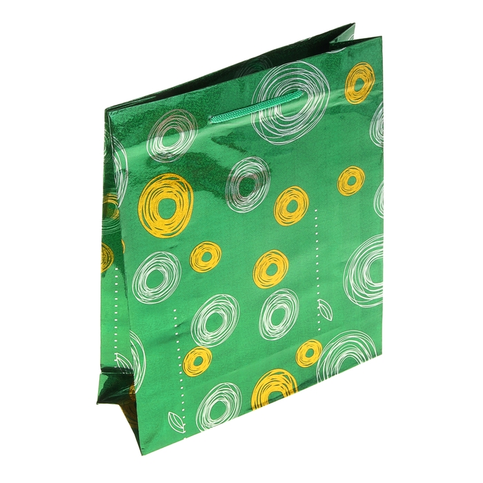 Пакет голографический "Круги", зелёный, 23 х 8 х 27 см