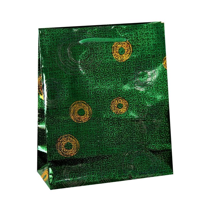 Пакет голографический "Круги", зелёный, 29 х 9 х 38 см