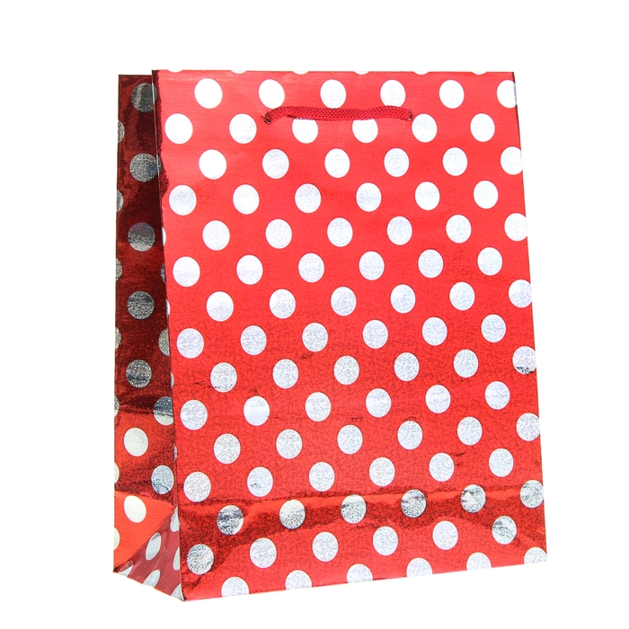 Пакет голографический "Горох на красном", 18 х 7 х 21,5 см