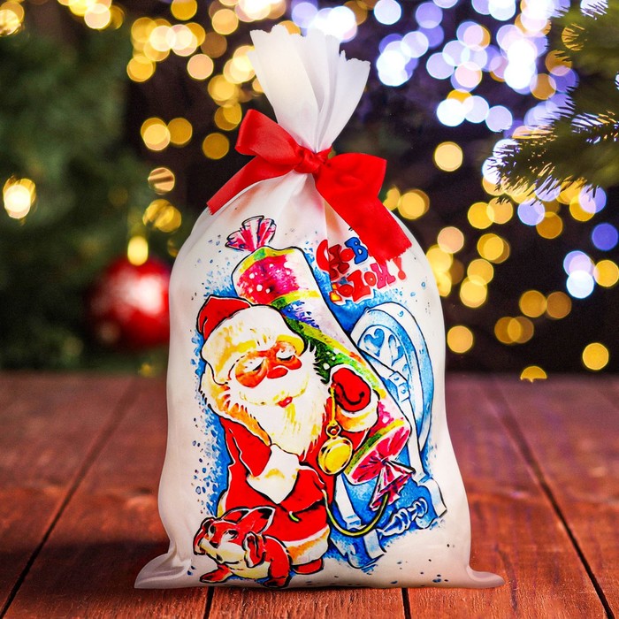 Мешок новогодний Дед Мороз с хлопушкой, атлас, полноцветная печать, 21х35 см набор лент свидетели атлас полноцветная печать 10х180 см