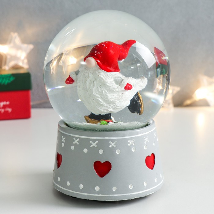Сувенир полистоун водяной шар музыка Дед Морозик на коньках 11,5х11,5х14 см
