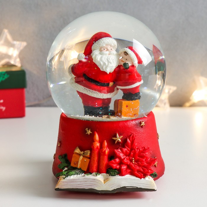 Сувенир полистоун водяной шар музыка Дед Мороз с малышом 11,5х11,5х14 см