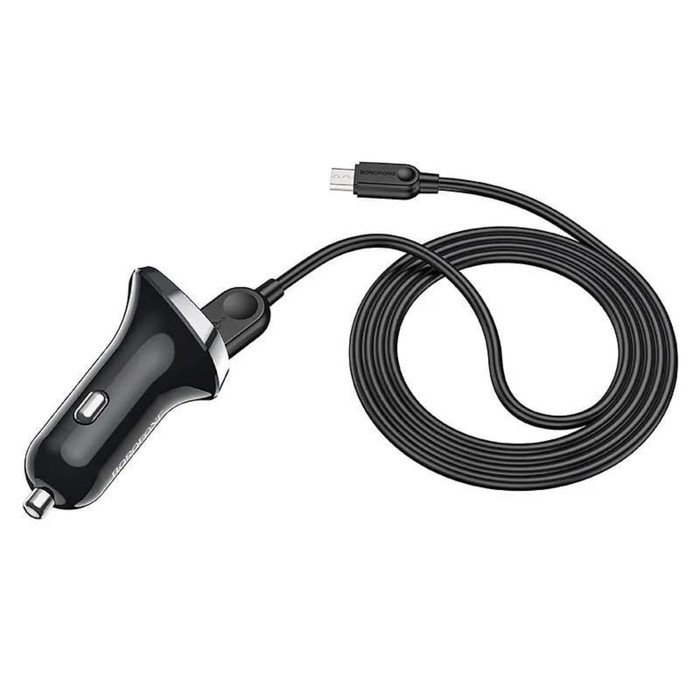 фото Автомобильное зарядное устройство borofone bz15, 2xusb, 2.4 а, microusb, дисплей, чёрное