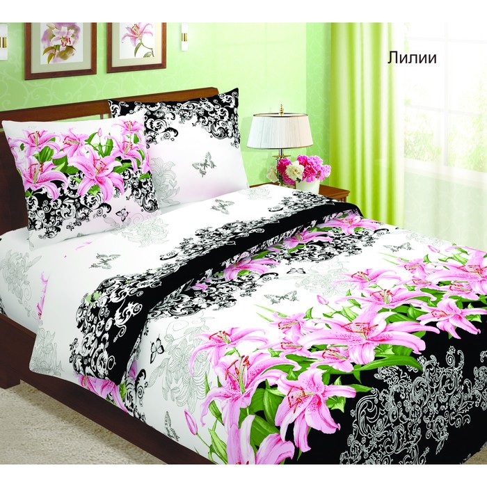 Постельное бельё евро"Традиция: Лилии", 200х217 см, 220х240 см, 70х70 см - 2 шт