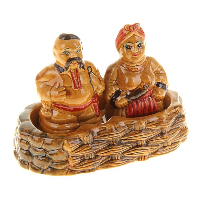 Набор для специй "Дед и баба" малый, 3 предмета, коричневый, 0,1 л