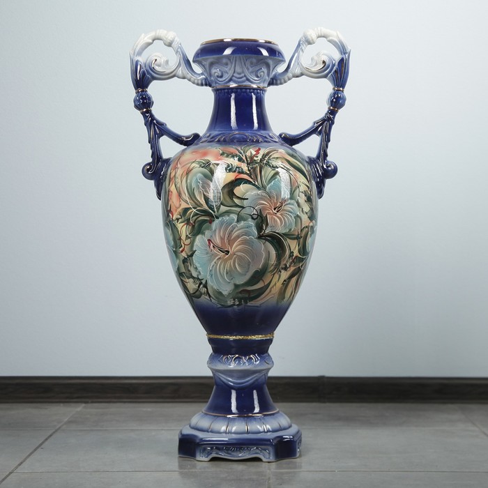 Ваза напольная "Флорена" голубые цветы, кобальт