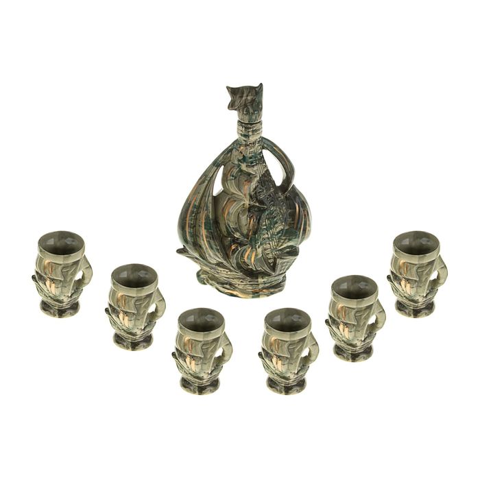 Штоф с рюмками "Парус" зелёный, 7 предметов, 0,75 л