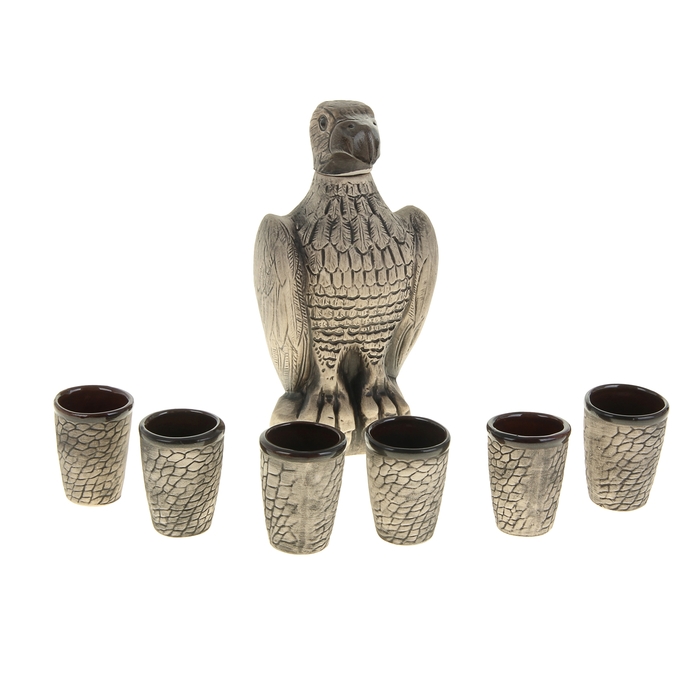 Штоф с рюмками "Орёл" серебро, 7 предметов, 1 л