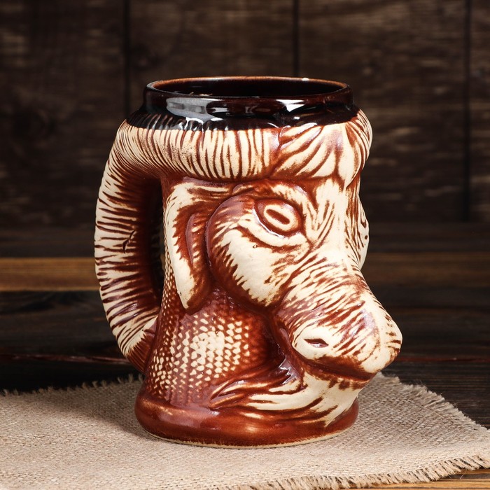 Кружка для пива "Коза" коричневая, шамот 0,5 л