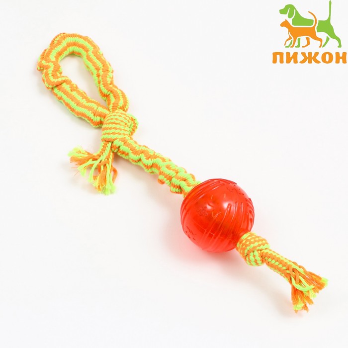 фото Игрушка канатная "верёвка-пружинка" до 38 см, до 86 г, красный шар/красно-жёлтый канат пижон