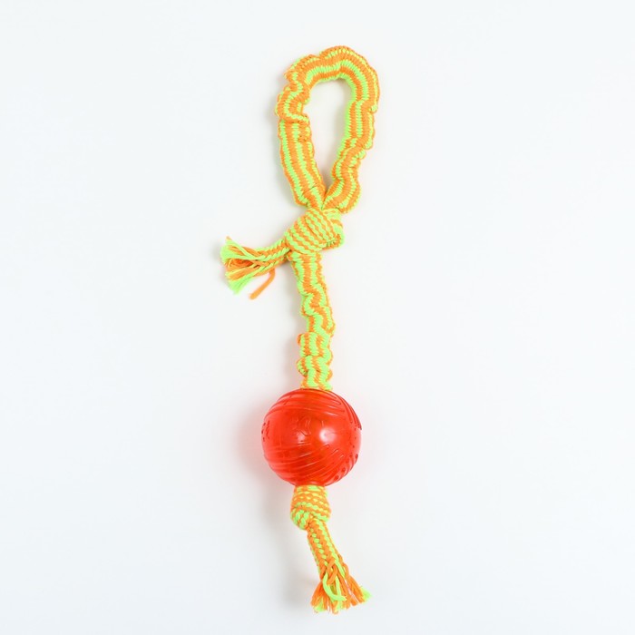 фото Игрушка канатная "верёвка-пружинка" до 38 см, до 86 г, красный шар/красно-жёлтый канат пижон