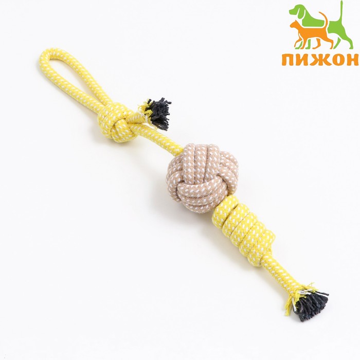 Игрушка канатная плетеная с ручкой, до 40 см, 90 г, жёлтая/белая
