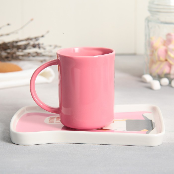 Чайная пара керамическая «Хороший день», кружка 200 мл, блюдце 17,8х13.3 см, цвет розовый
