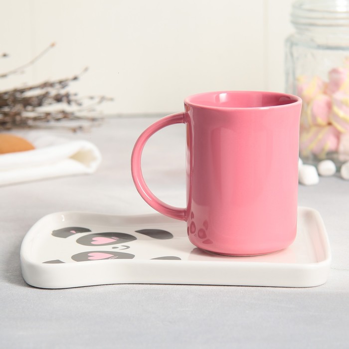 Чайная пара керамическая «Панда», кружка 200 мл, блюдце 17.8х13.3 см, цвет розовый чайная пара цветы кружка 200 мл блюдце 13 см