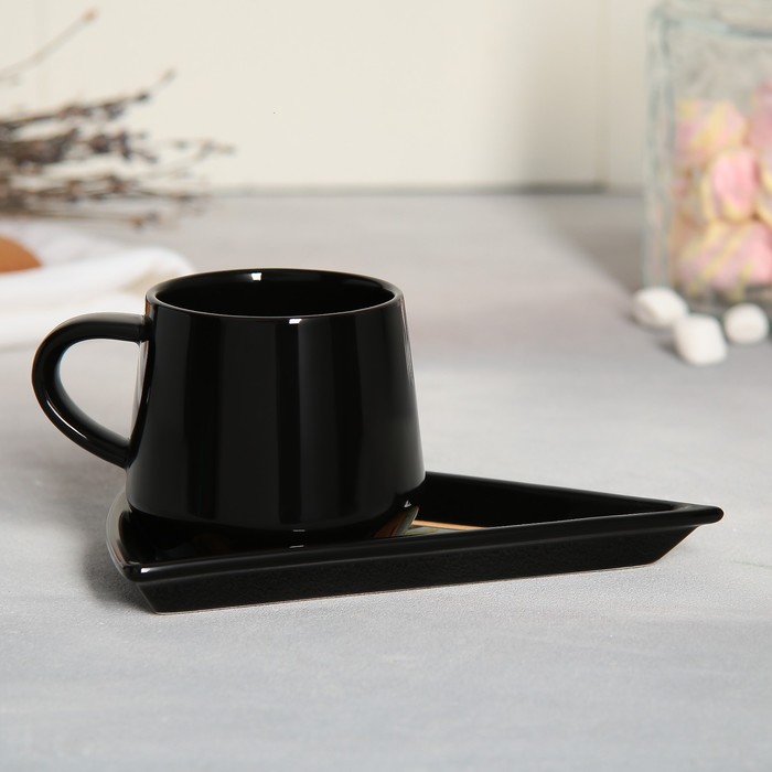 Чайная пара керамическая «Искусство», кружка 130 мл, блюдце 11х14.5 см, цвет чёрный чайная пара керамическая вернисаж чашка 280 мл блюдце цвет чёрный