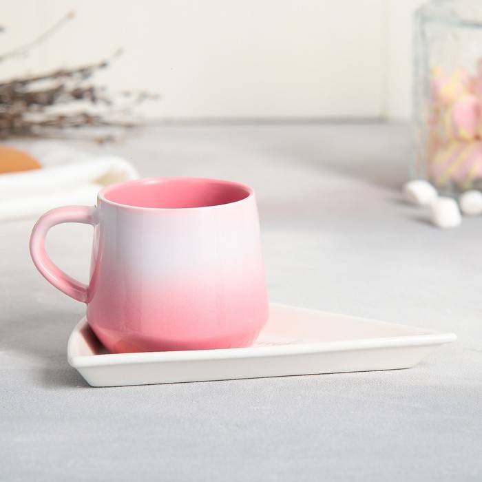 чайная пара дорого внимание моменты Чайная пара керамическая «Моменты», кружка 130 мл, блюдце 11х14.5 см, цвет розовый