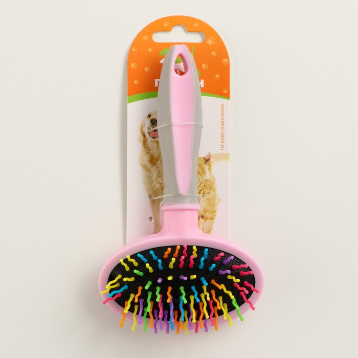 Пуходерка пластиковая мягкая с волнистыми зубьями, средняя, 9,5 х 16,5 см, розовая