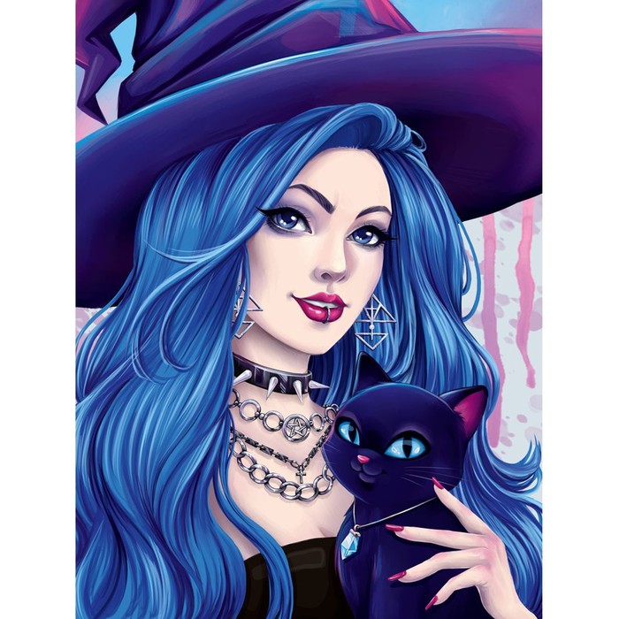 Картина по номерам на холсте с подрамником «Ведьма с котом» 30 × 40 см