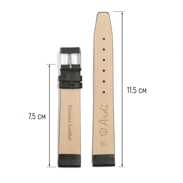 фото Ремешок для часов, 16 мм, запряжник 75 мм, горт 115 мм, натуральная кожа, черный ardi