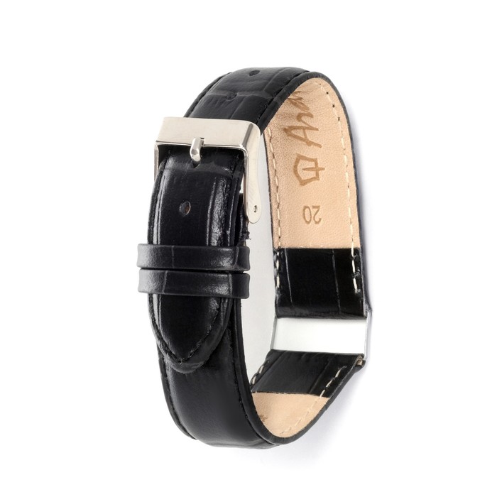 фото Ремешок для часов, 20 мм, запряжник 80 мм, горт 120 мм, натуральная кожа, черный