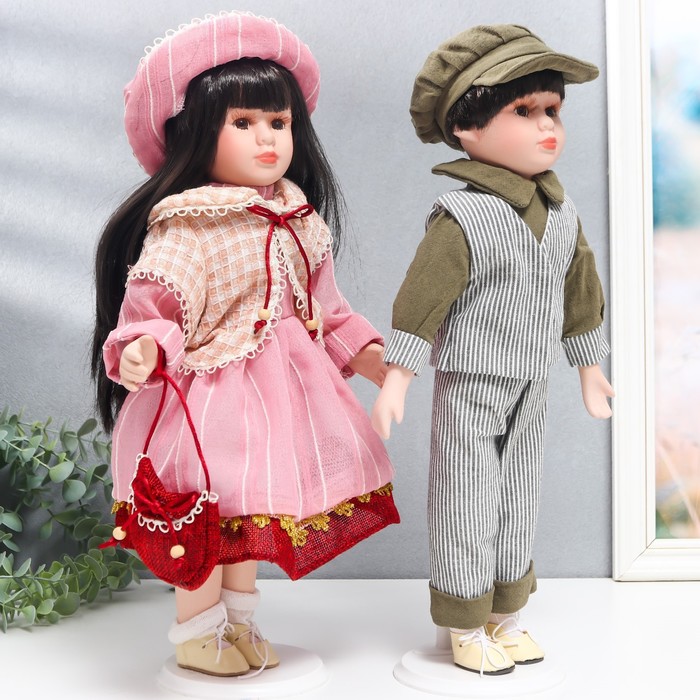 Кукла коллекционная парочка "Юля и Игорь, розовая полоска" набор 2 шт 40 см