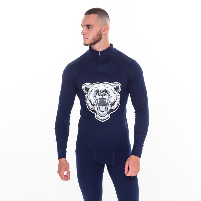 фото Термобельё мужское начёс (фуфайка, кальсоны) принт медведь, цвет тёмно-синий, размер 56 tusi