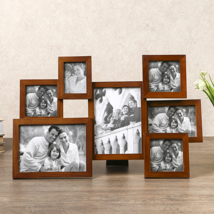 Фоторамка на 7 фото 6,5х9 см, 9х9 см, 9х13 см, 13х18 см "Калейдоскоп", цвет махагон