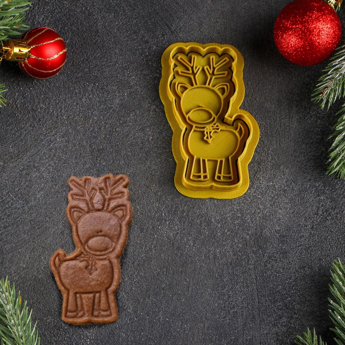 Форма для печенья «Рождественский олень», вырубка, штамп, цвет золотой форма для печенья мишка с цветами штамп вырубка цвет оранжевый