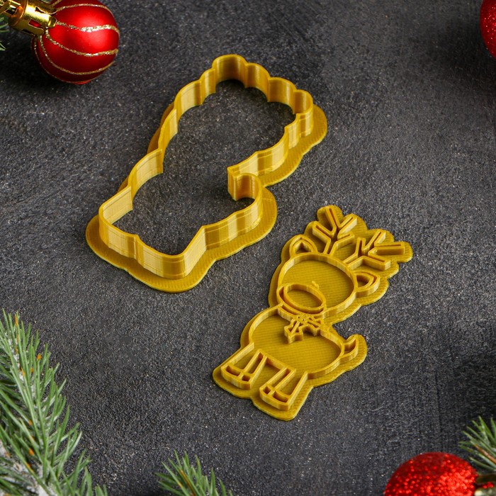 Форма для печенья (штамп, вырубка) "Рождественский олень", цвет золотой