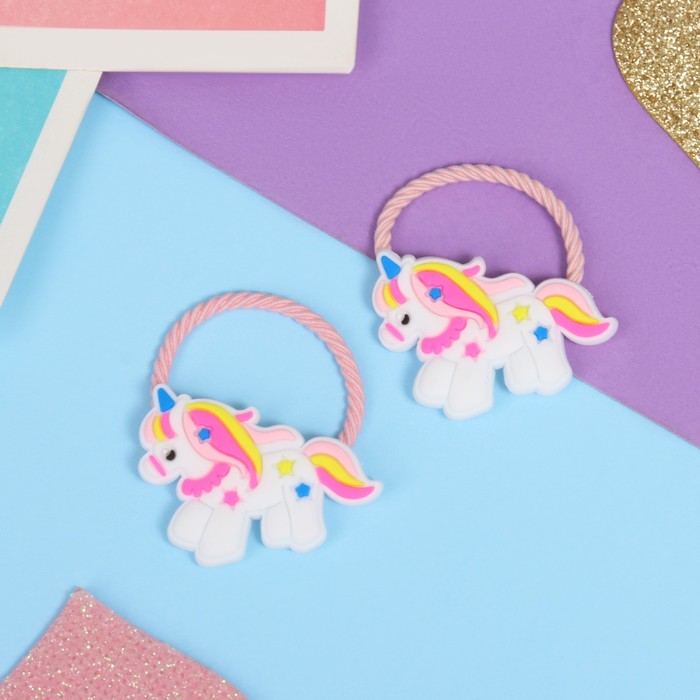 фото Резинка для волос "крошка" (набор 2 шт) единорожек, белый queen fair