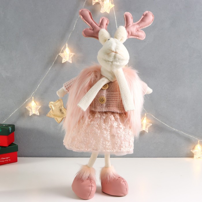 Кукла интерьерная "Олениха в розовом наряде со звёздочкой" 26х19х52 см